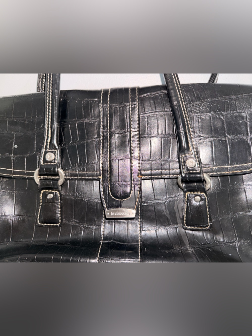 Liz Claiborne Black Croc-Embossed Shoulder Tote - Picture 3 of 16